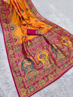 Opulent Orange Pashmina Saree With Denouement Blouse Piece