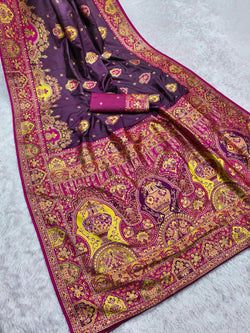 Entrancing Purple Pashmina Saree With Divine Blouse Piece