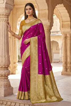 Alluring Purple Pure Zari Weaving Banarasi Silk Saree With Propinquity Blouse Piece