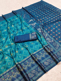 Beleaguer Firozi Pure Zari Weaving Banarasi Silk Saree With Staring Blouse Piece