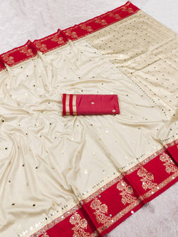 Murmurous Beige Pure Banarasi Silk Saree With Supernal Blouse Piece