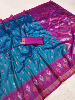 Intricate Blue Pure Zari Weaving Banarasi Silk Saree With Appealing Blouse Piece