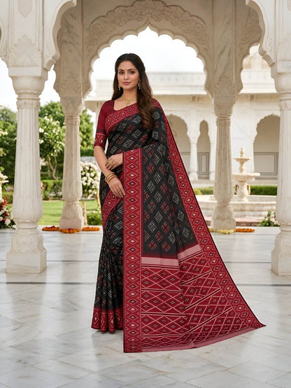 Seraphic Black Soft Silk Saree With Gleaming Blouse Piece