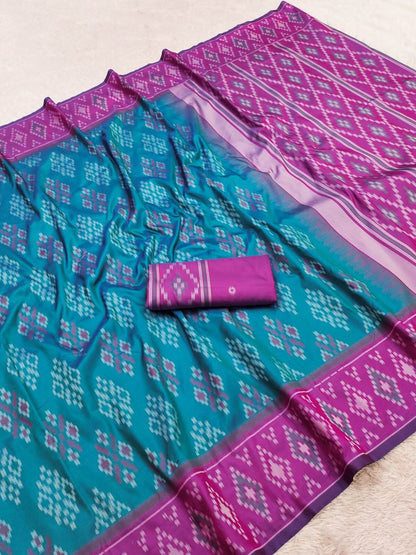 Demure Firozi Soft Silk Saree With Jazzy Blouse Piece
