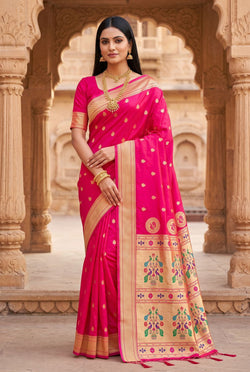 Lassitude Dark Pink Paithani Silk Saree With Improbable Blouse Piece