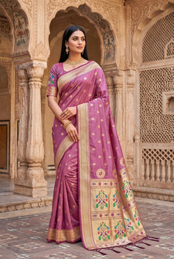 Seraphic Lavender Paithani Silk Saree With Woebegone Blouse Piece