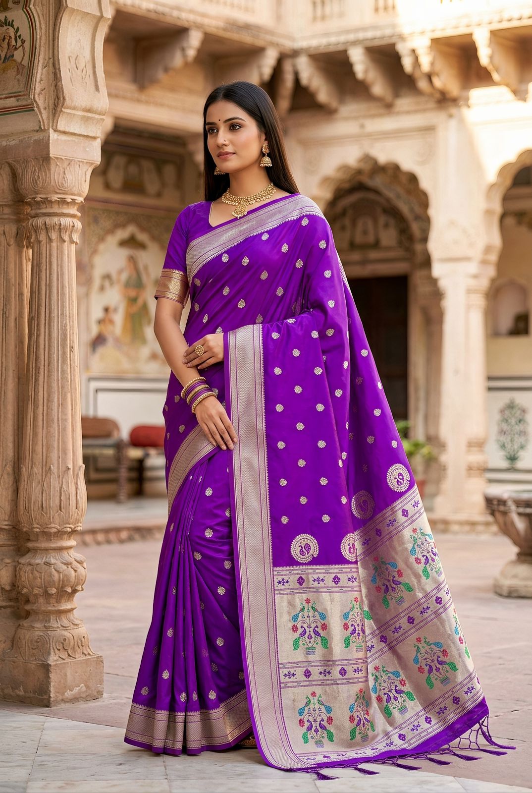 Classy Purple Paithani Silk Saree With Jazzy Blouse Piece