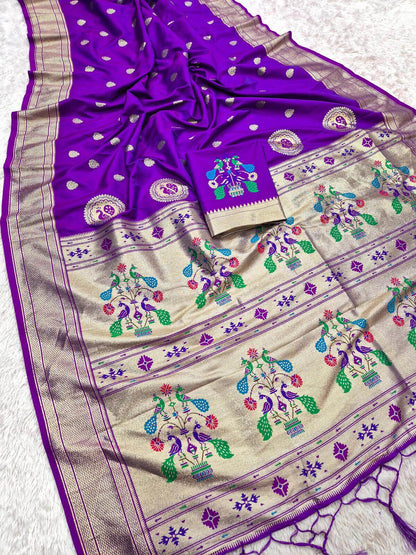 Classy Purple Paithani Silk Saree With Jazzy Blouse Piece