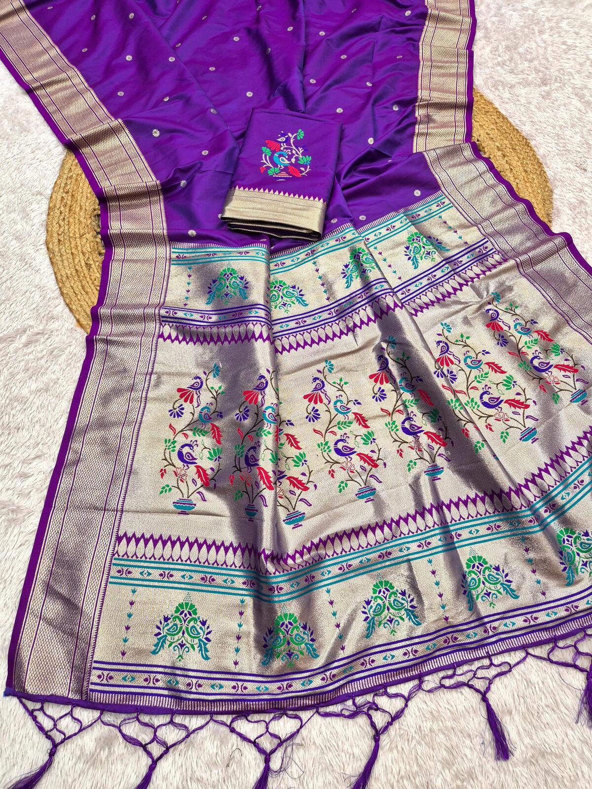 Zephyr Purple Paithani Silk Saree With Snazzy Blouse Piece