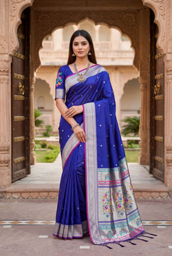 Assemblage Royal Blue Paithani Silk Saree With Nemesis Blouse Piece
