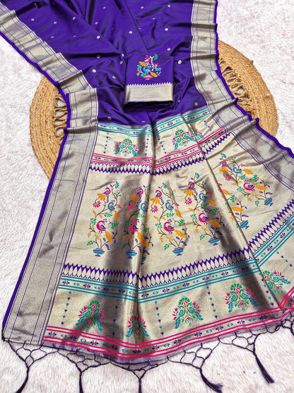 Assemblage Royal Blue Paithani Silk Saree With Nemesis Blouse Piece