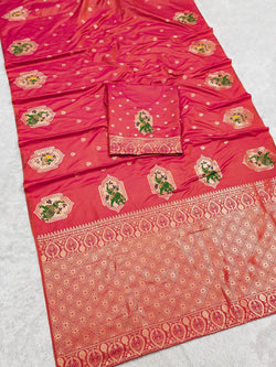 Refreshing Pink Pure Zari Weaving Banarasi Silk Saree With Jazzy Blouse Piece