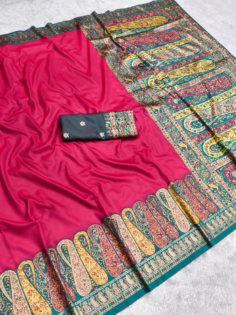 Refreshing Dark Pink Nylon Dola Pashmina Saree With Redolent Blouse Piece