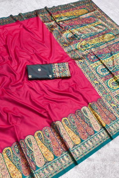 Refreshing Dark Pink Nylon Dola Pashmina Saree With Redolent Blouse Piece