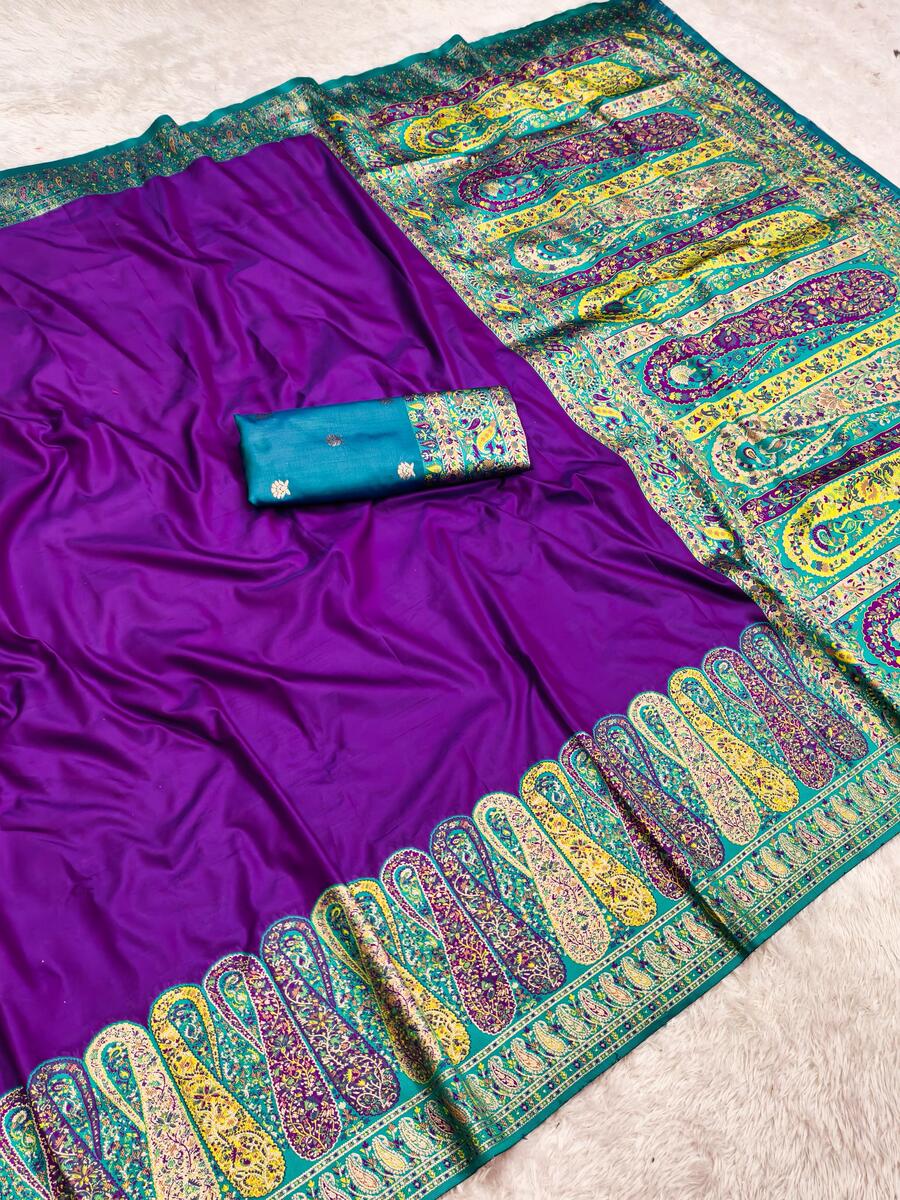 Capricious Purple Nylon Dola Pashmina Saree With Dazzling Blouse Piece