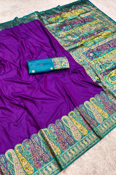 Capricious Purple Nylon Dola Pashmina Saree With Dazzling Blouse Piece