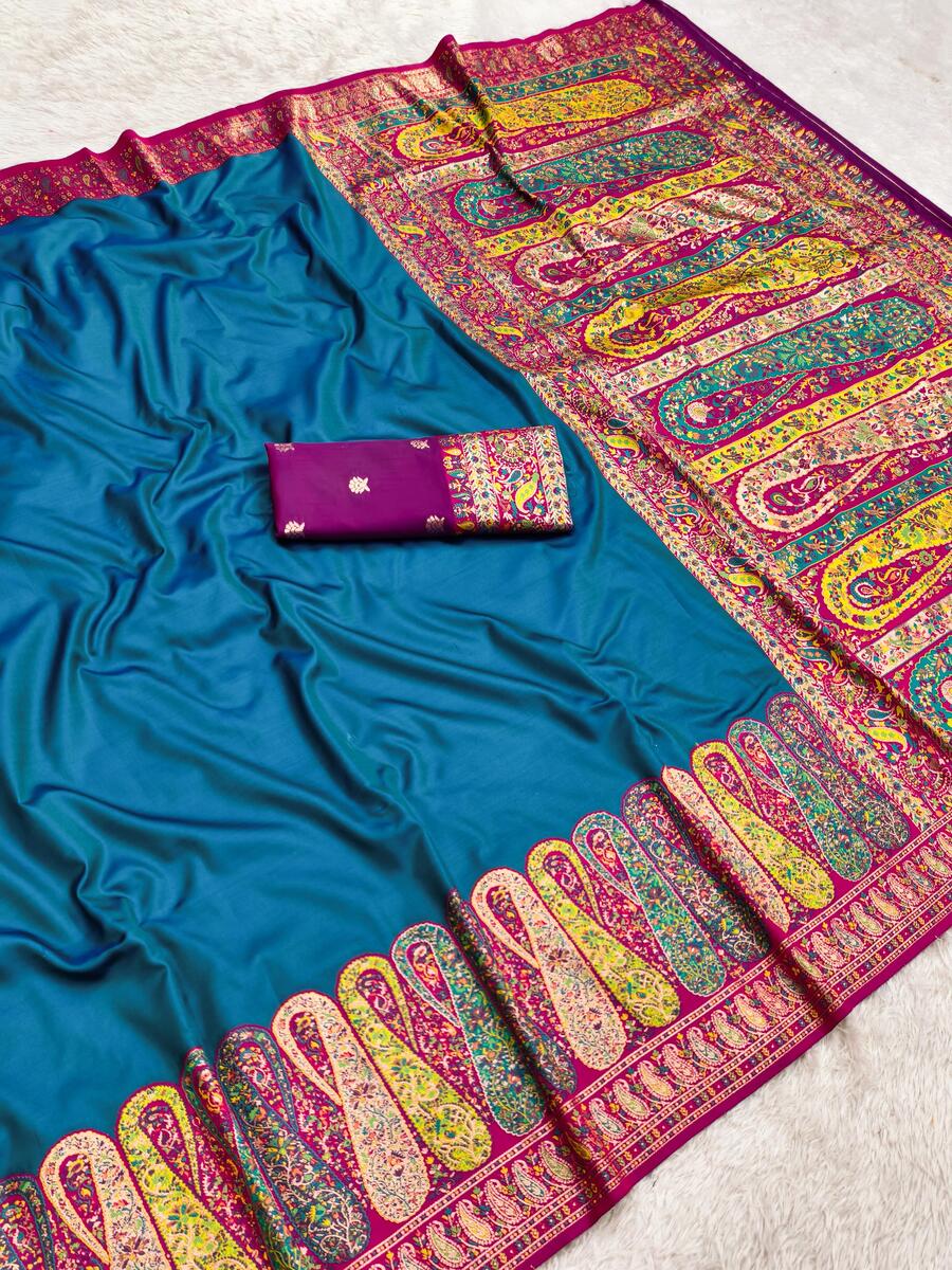 Dulcet Rama Nylon Dola Pashmina Saree With Twirling Blouse Piece