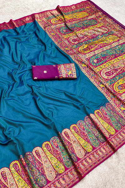 Dulcet Rama Nylon Dola Pashmina Saree With Twirling Blouse Piece