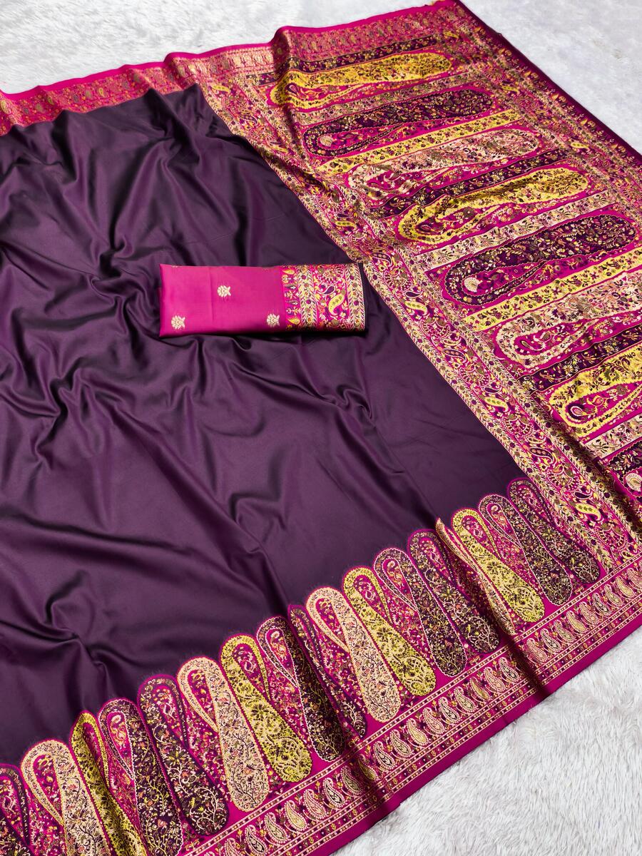 Piquant Wine Nylon Dola Pashmina Saree With Incomparable Blouse Piece