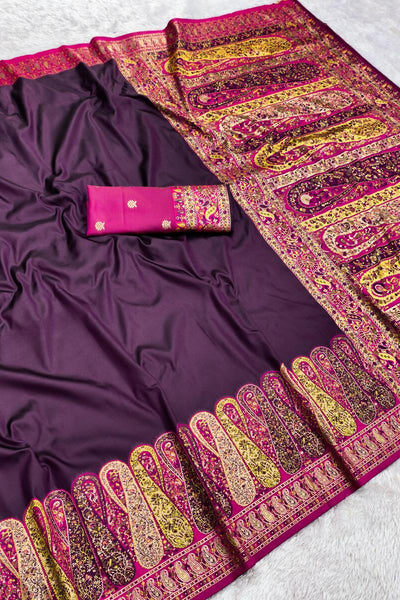 Piquant Wine Nylon Dola Pashmina Saree With Incomparable Blouse Piece