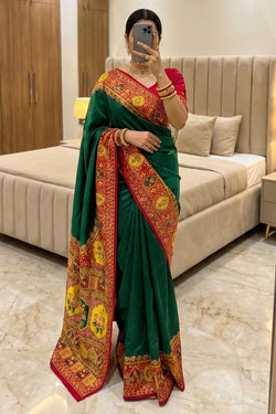 Beleaguer Dark Green Pashmina Silk Saree With Flamboyant Blouse Piece