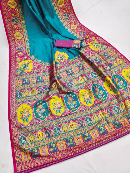 Outstanding Firozi Pashmina Silk Saree With Devastating Blouse Piece