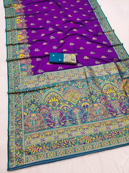 Outstanding Purple Pashmina Silk Saree With Ebullience Blouse Piece