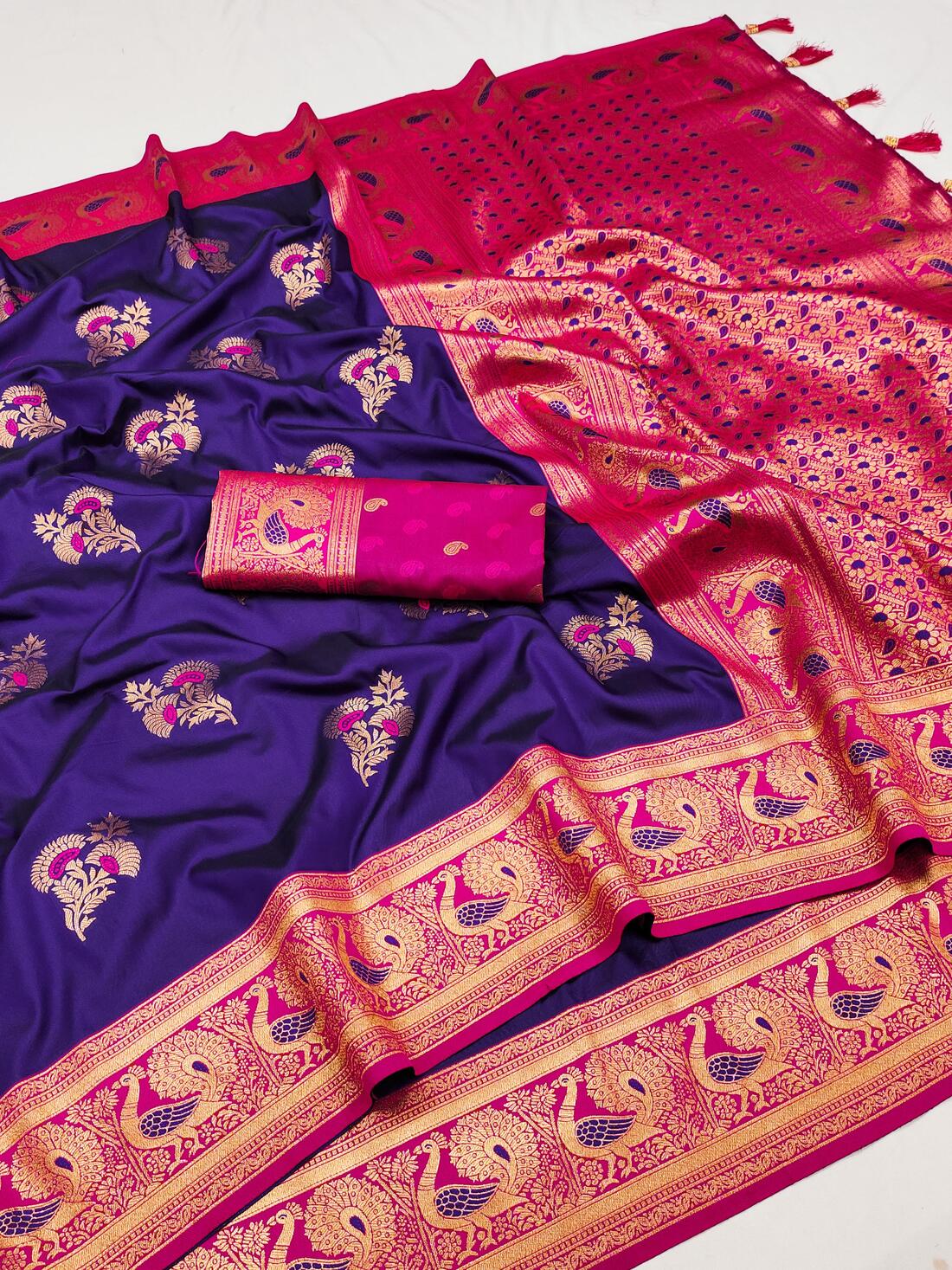 Rhapsodic Purple Paithani Silk Saree With Elision Blouse Piece