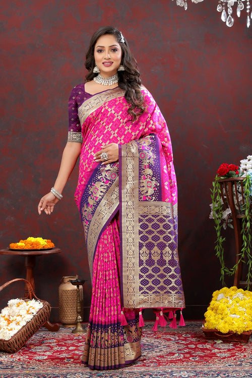 Load image into Gallery viewer, Stylish Dark Pink Patola Silk Saree with Grandiose Blouse Piece
