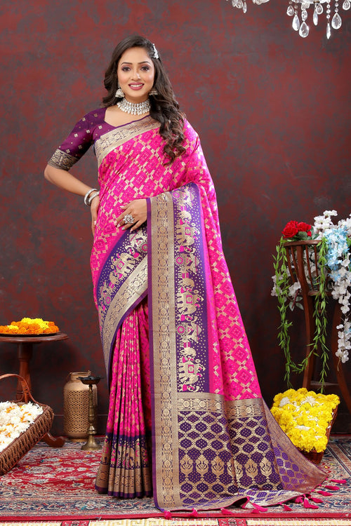 Load image into Gallery viewer, Stylish Dark Pink Patola Silk Saree with Grandiose Blouse Piece
