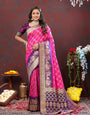 Stylish Dark Pink Patola Silk Saree with Grandiose Blouse Piece