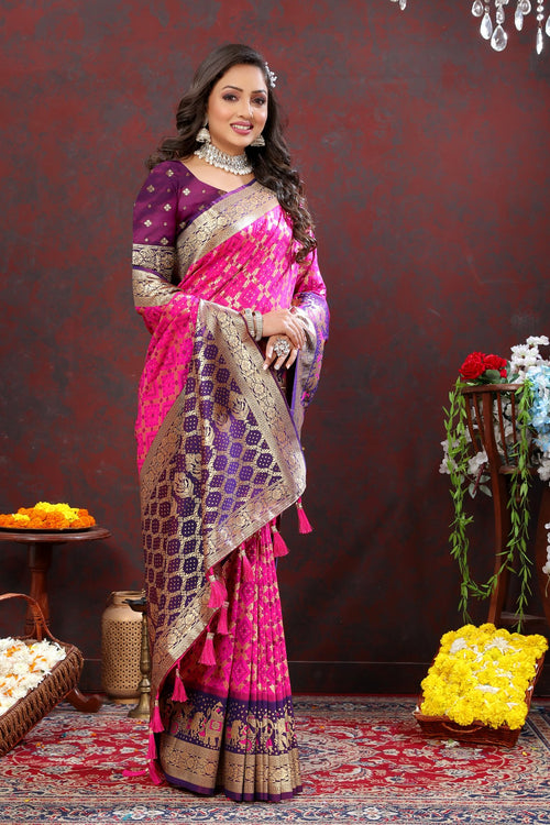 Load image into Gallery viewer, Stylish Dark Pink Patola Silk Saree with Grandiose Blouse Piece
