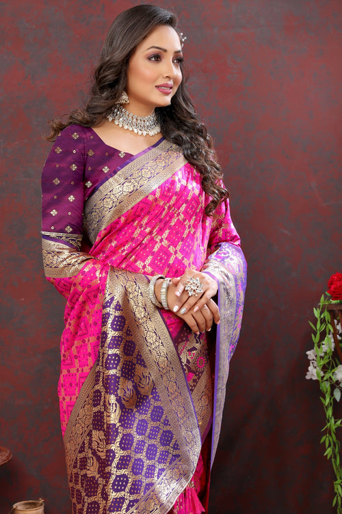 Load image into Gallery viewer, Stylish Dark Pink Patola Silk Saree with Grandiose Blouse Piece
