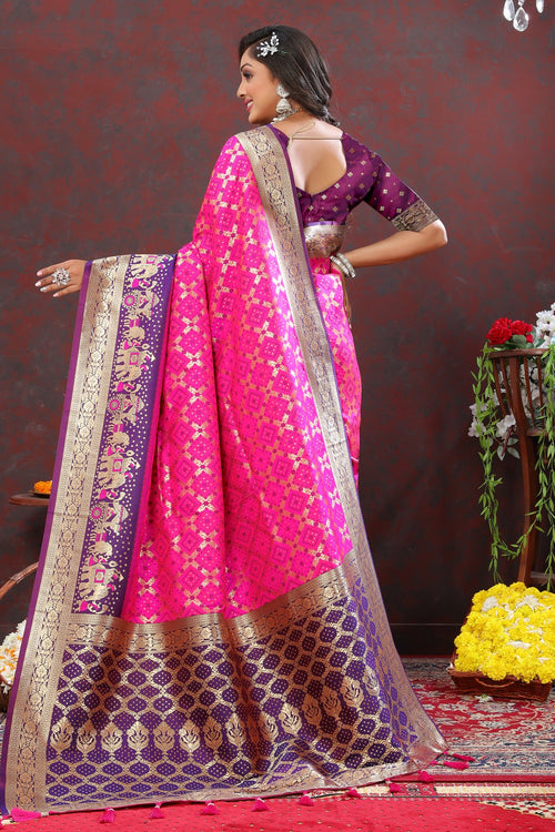 Load image into Gallery viewer, Stylish Dark Pink Patola Silk Saree with Grandiose Blouse Piece
