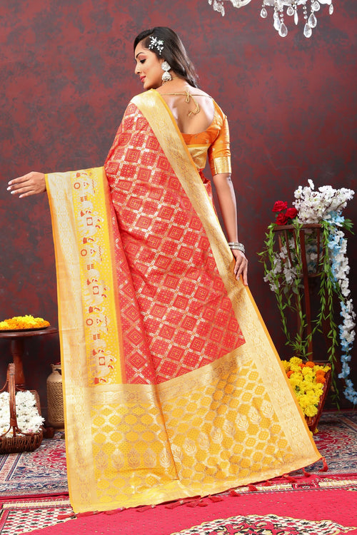 Load image into Gallery viewer, Groovy Red Patola Silk Saree with Scintillating Blouse Piece
