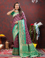 Prettiest Wine Patola Silk Saree with Vivacious Blouse Piece