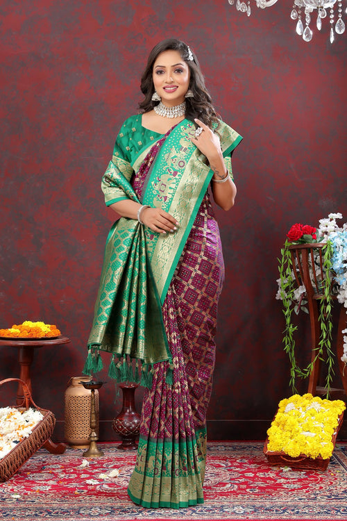 Load image into Gallery viewer, Prettiest Wine Patola Silk Saree with Vivacious Blouse Piece
