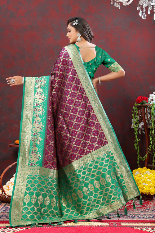 Load image into Gallery viewer, Prettiest Wine Patola Silk Saree with Vivacious Blouse Piece
