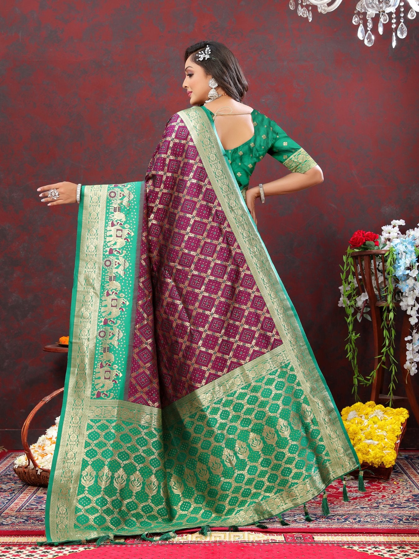 Prettiest Wine Patola Silk Saree with Vivacious Blouse Piece