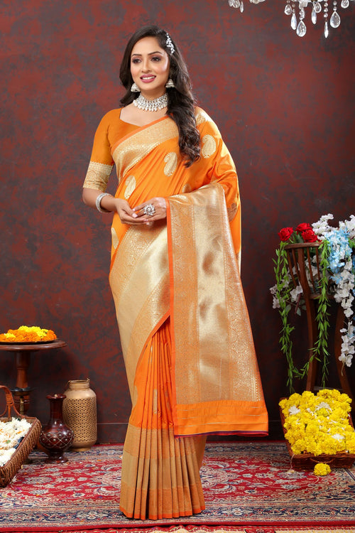 Load image into Gallery viewer, Confounding Orange Soft Banarasi Silk Saree With Enamoring Blouse Piece
