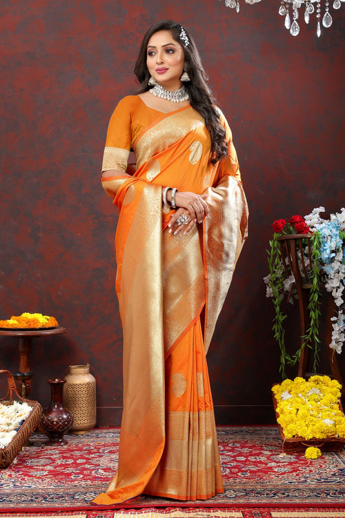 Load image into Gallery viewer, Confounding Orange Soft Banarasi Silk Saree With Enamoring Blouse Piece
