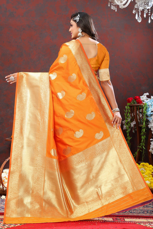 Load image into Gallery viewer, Confounding Orange Soft Banarasi Silk Saree With Enamoring Blouse Piece
