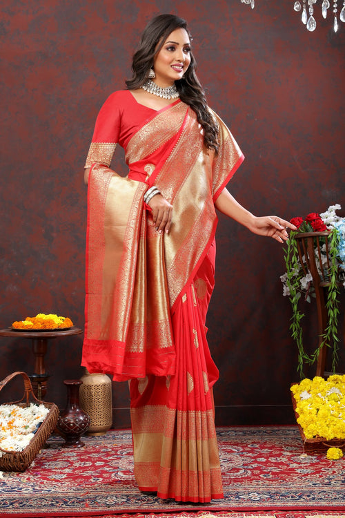 Load image into Gallery viewer, Artistic Red Soft Banarasi Silk Saree With Dulcet Blouse Piece
