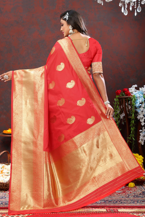 Load image into Gallery viewer, Artistic Red Soft Banarasi Silk Saree With Dulcet Blouse Piece
