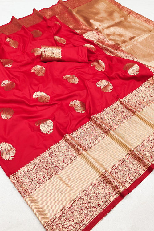 Load image into Gallery viewer, Artistic Red Soft Banarasi Silk Saree With Dulcet Blouse Piece
