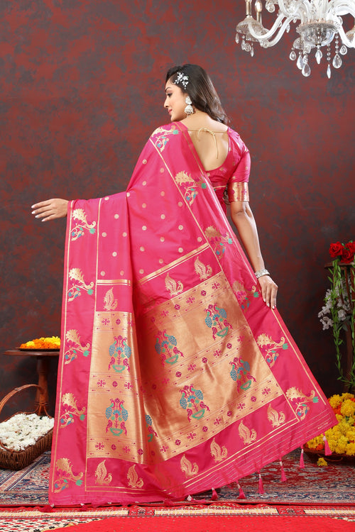 Load image into Gallery viewer, Epiphany Dark Pink Paithani Silk Saree With Ornate Blouse Piece
