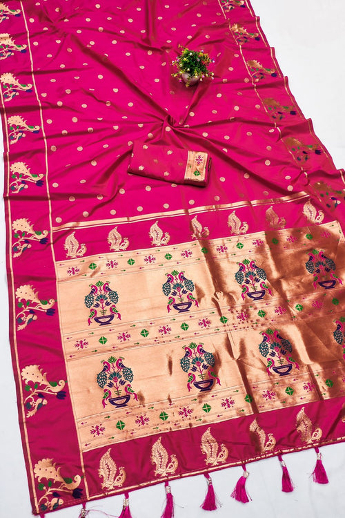 Load image into Gallery viewer, Epiphany Dark Pink Paithani Silk Saree With Ornate Blouse Piece
