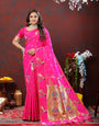 Sumptuous Dark Pink Paithani Silk Saree With Piquant Blouse Piece