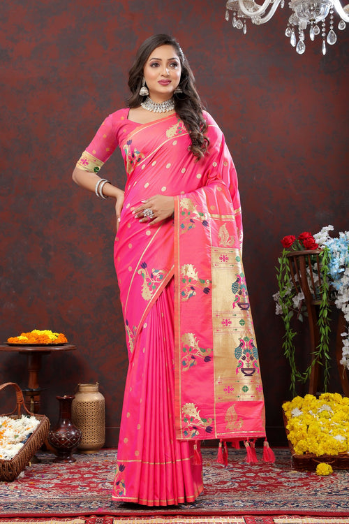 Load image into Gallery viewer, Exuberant Light Pink Paithani Silk Saree With Quixotic Blouse Piece
