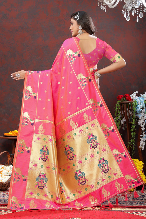 Load image into Gallery viewer, Exuberant Light Pink Paithani Silk Saree With Quixotic Blouse Piece
